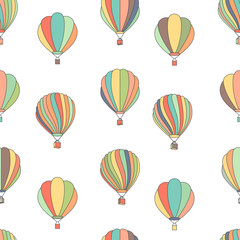 Naklejka premium Vector seamless pattern with hot air balloons