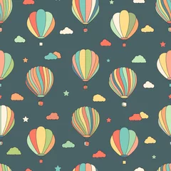 Acrylic prints Air balloon Seamless pattern with hot air balloons, stars, clouds