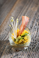 Speckship mit Reissalat als Vorspeise