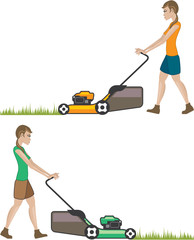 Woman with lawnmower