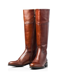 brown leather high boots