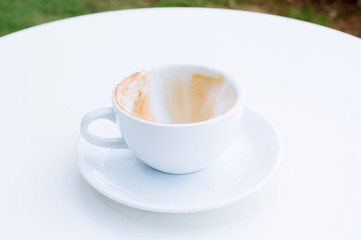 Milk foam remainning in white cup