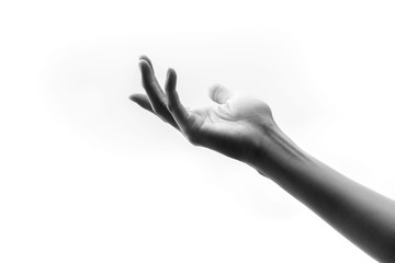 Black and White tone Young woman hand on sky