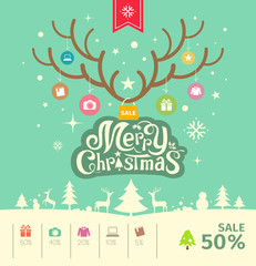 Merry Christmas reindeer sale concept on green background