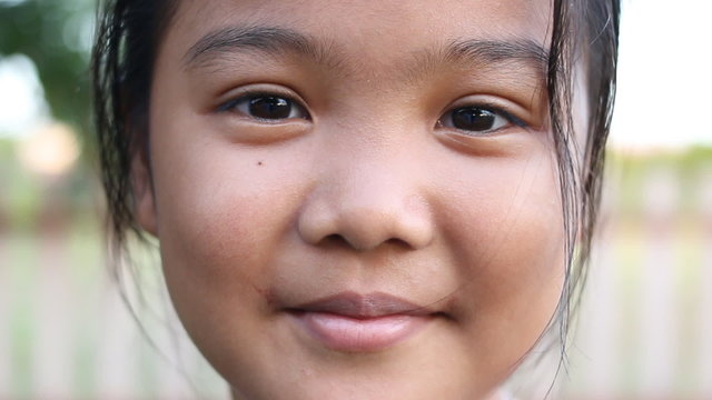 Close up Asian teen emotion face happy and smile