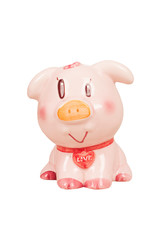 hand girl save money with pink piggy pank isolate background