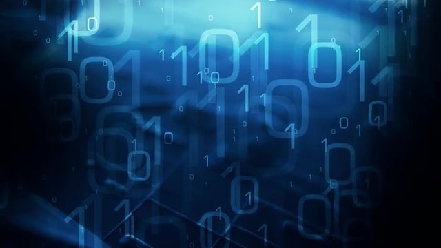 Technology blue background, animated abstract binary code