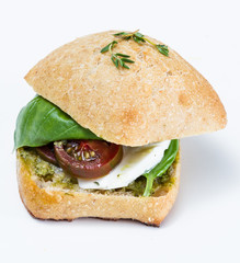 fresh mozzarella tomato sandwich with basil © wollertz