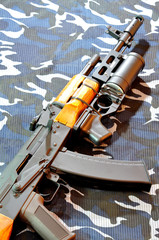 Russian assault rifle attached with grenade launcher.