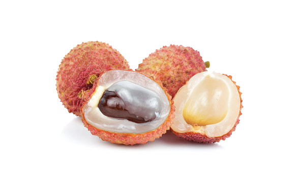  Fresh lychees (Litchi chinensis) isolated on white background