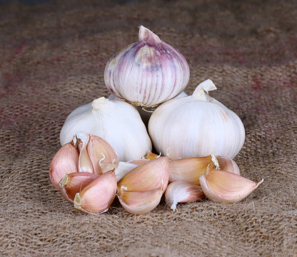 garlic on a hemp sack