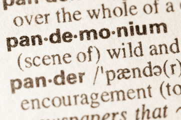 Dictionary definition of word pandemonium - obrazy, fototapety, plakaty