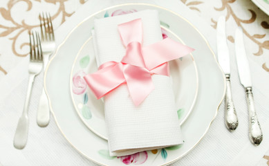 Romantic table setting for Valentines day