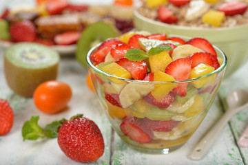 Fruit salad with mango and strawberries