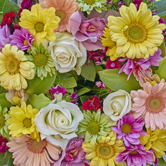 a wreath of colorful flowers, natural background