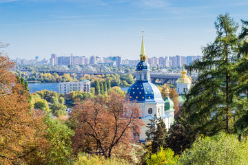 Naklejka premium View of the Vydubychi Monastery autumn