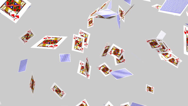 A collection of jack of hearts playing cards falling across the screen on an isolated light background