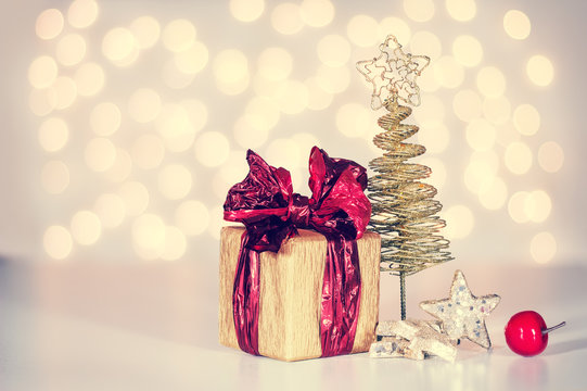Christmas background with small gifts and home decoration