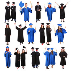 Graduating students, isolated on white