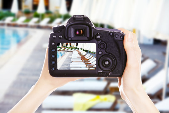 Photographer with camera at work