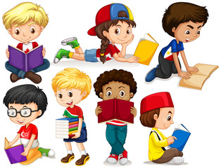 Boys and girl reading books