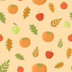 Seamless background with pumpkins and leaves