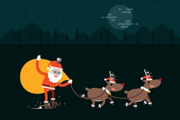 Santa Claus and Reindeers.