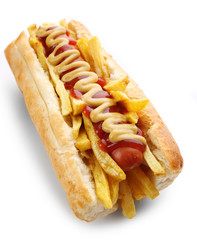 Fresh hot dog isolated on white