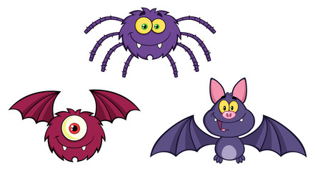 Three Halloween Cartoon Characters.  Collection Set