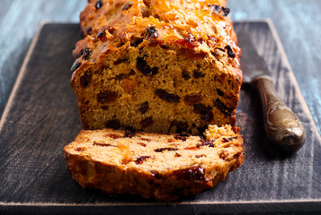 Bara brith traditional Welsh fruit teabread,