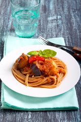 Spaghetti with vegetable stew