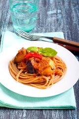 Spaghetti with vegetable stew