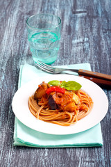 Spaghetti with vegetable stew