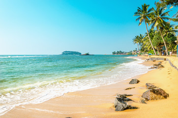 Exotic beach with golden sand, Caribbean Islands - obrazy, fototapety, plakaty