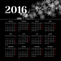 Calendar 2016 template design with header picture starts monday