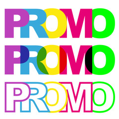 Icono plano texto PROMO en varios colores