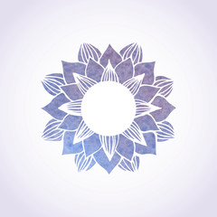 Watercolor blue frame with lace floral pattern. Vector element