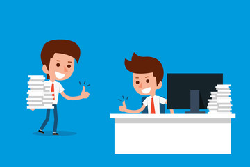 Happy businessman showing thumbs up.