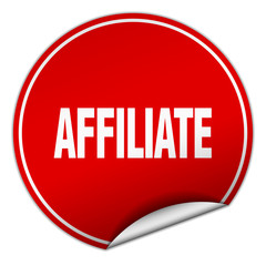 affiliate round red sticker isolated on white