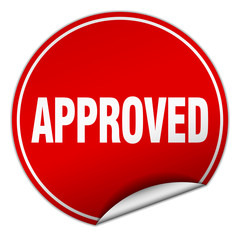 approved round red sticker isolated on white