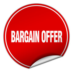 bargain offer round red sticker isolated on white