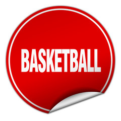 basketball round red sticker isolated on white