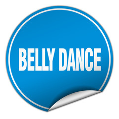 belly dance round blue sticker isolated on white