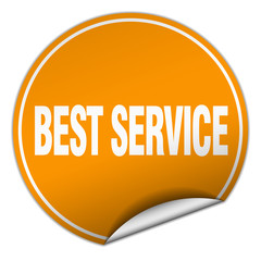 best service round orange sticker isolated on white