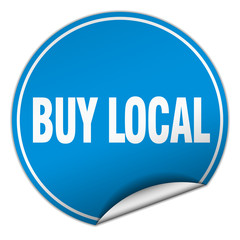 buy local round blue sticker isolated on white