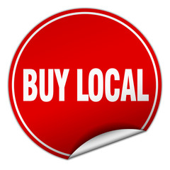 buy local round red sticker isolated on white