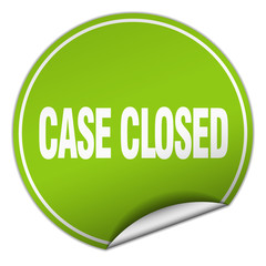 case closed round green sticker isolated on white