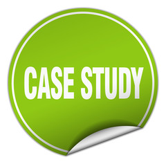 case study round green sticker isolated on white