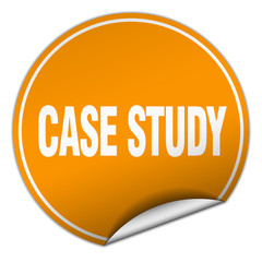 case study round orange sticker isolated on white