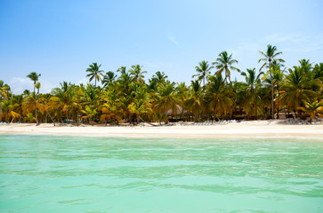 view from the sea on a tropical beach and the island